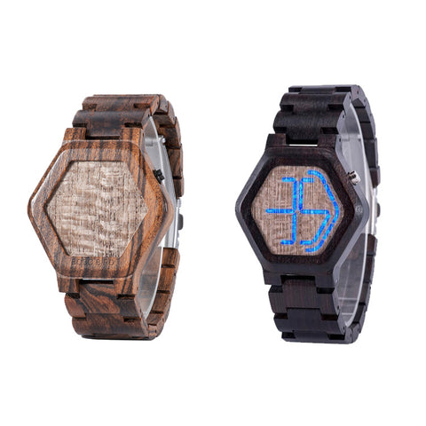 LED Display Wooden Watch For Men