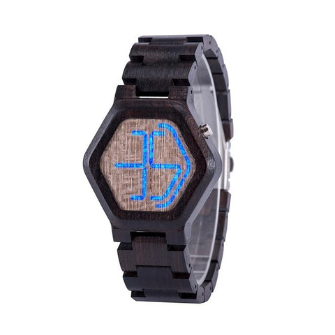 LED Display Wooden Watch For Men